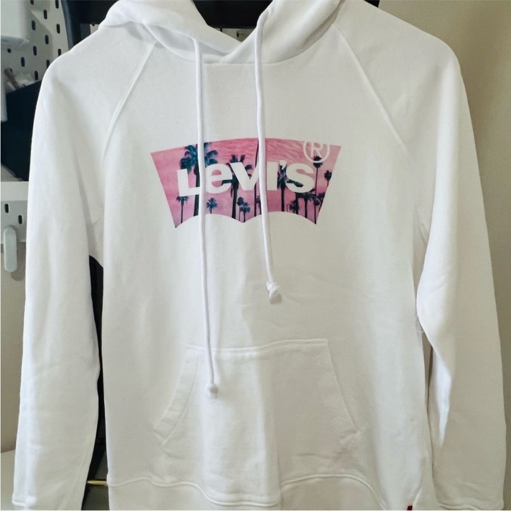 Levi's White Hoodie with Pink Graphic